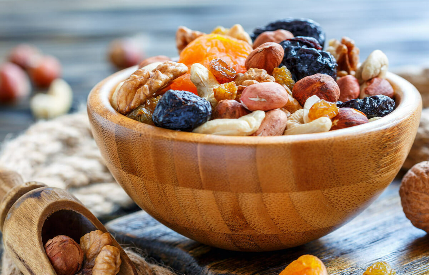 bowl of fruit and nut trail mix
