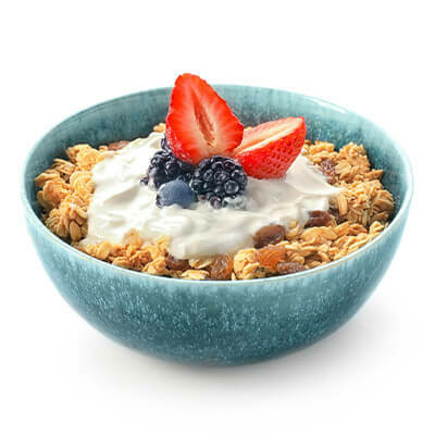 granola nad yogurt in a bowl